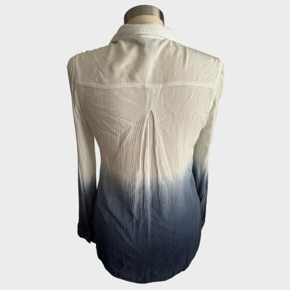 Rock & Republic Medium Blue White Ombre Shirt 100% Rayon Button Front - Picture 9 of 10